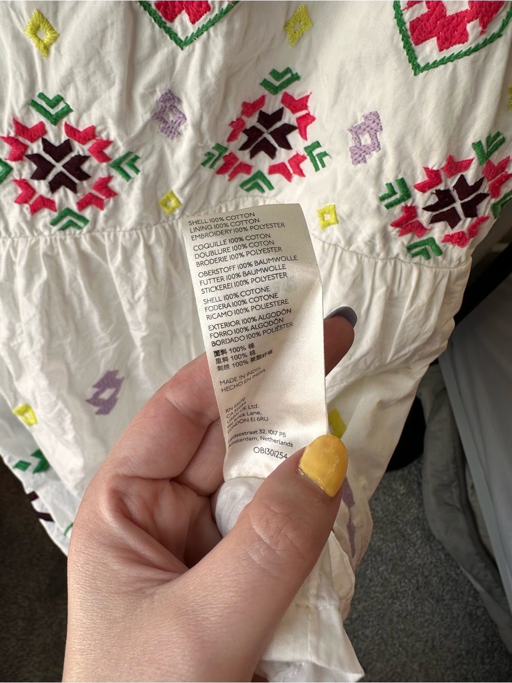 Anthropologie Dolly Geometric Embroidered Cotton Mini Sun Dress Back Button L - Picture 8 of 8
